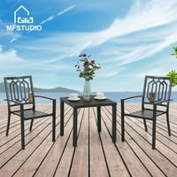 Студио 3-парчен метален двор Бистро сет мебел за акцент на отворено за двор, тремот и градина, црна