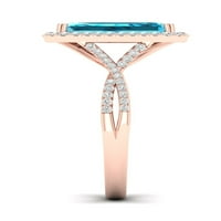 Империјал скапоцен камен 10K розово злато смарагд исечен швајцарски сина топаз ct tw tw diamond halo женски прстен