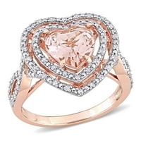 Miabella Women 2- Carat T.G.W. Морганит во форма на срце и Карат Т.В. Дијамант 10kt розово злато двојно ореол срце прстен