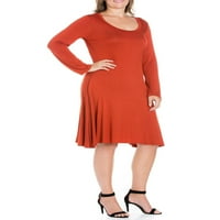 Облека за удобност женски плус големина класичен долг ракав разгорен мини фустан