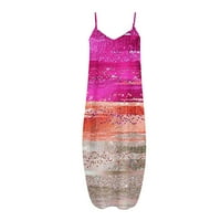 Жените Мода Прашка Средината на половината V - Вратот Без Ракави Лента Цветни Печатење Тенок Плажа Долг Фустан Hot6sl21116197