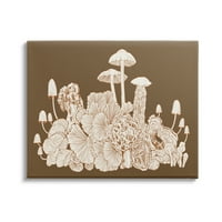 Skuple Industries Mushroom Cluster Sketch Brown Boho Forest Forage, цртање за печатење галерија завиткано платно печатење wallидна