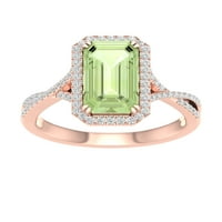 Империјал скапоцен камен 10K розово злато смарагд исечен зелена аметист КТ TW TW Diamond Halo haloенски прстен