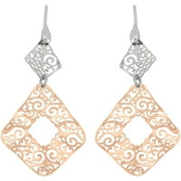 14KT розово злато и родиум-позлатен сребрен сребрен дијамант во форма на обетки обетки