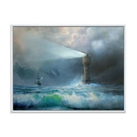 DesignArt 'Светиличка светлина за време на бурни облаци Ноќ II' Наутичко и крајбрежно врамено платно wallидно уметности печатење
