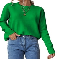 Женски Џемпери Обични Обични Тркалезни Пуловери На Вратот Зелена ХС