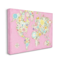 Sumbell Industries Fun Floral Girl Pink Pink Pastel Детска светска мапа на платно, wallидна уметност дизајн од Мајкл Мулан,
