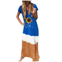 Miayilima макси фустани за жени плус големина градиент боја цветни печатење блок лабава v-вратот краток ракав макси фустан