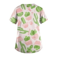 Женски Врвови Графички Отпечатоци Со Кратки Ракави Блуза Обични Дами Мода В-Вратот Лето Зелена м
