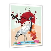 DesignArt 'Koi Fish со кран птица' фарма куќа врамена уметничка печатење