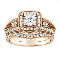 РИНГ Невестински сет: прстен за ангажман со дијаманти и Центар Цирконија во злато од роза од 14К