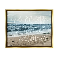 Ступел океан е местото каде што припаѓам на плажа бранови пејзаж сликање злато пловиј врамен уметнички печатен wallид уметност