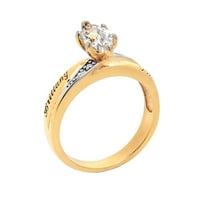 Завет и засекогаш персонализиран невестински 14к злато над стерлинг сребрен маркиз бел топаз и дијамантско име Свадба прстен