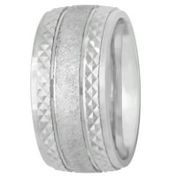 Машки Стерлинг сребрен дијамантски прстен на работ на мажите-Менс свадбен бенд