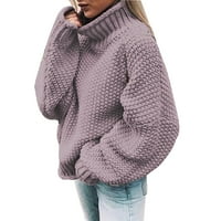 Тангнада Џемпер Жени Надвор Од Рамото Џемпер Обичен Плетен Цврст Пуловер Со Долги Ракави Виолетова С