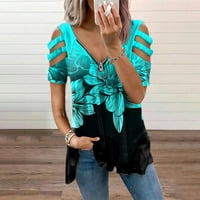 Жените Време Блузи Нова Мода Жени Краток Ракав Печатење Отпечатоци Лабава Повик Карирани Џеб V-Вратот Блуза Дами Облека