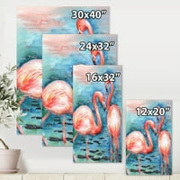 Пинк фламинго Loveубовни птици во сина вода I сликање платно уметнички принт